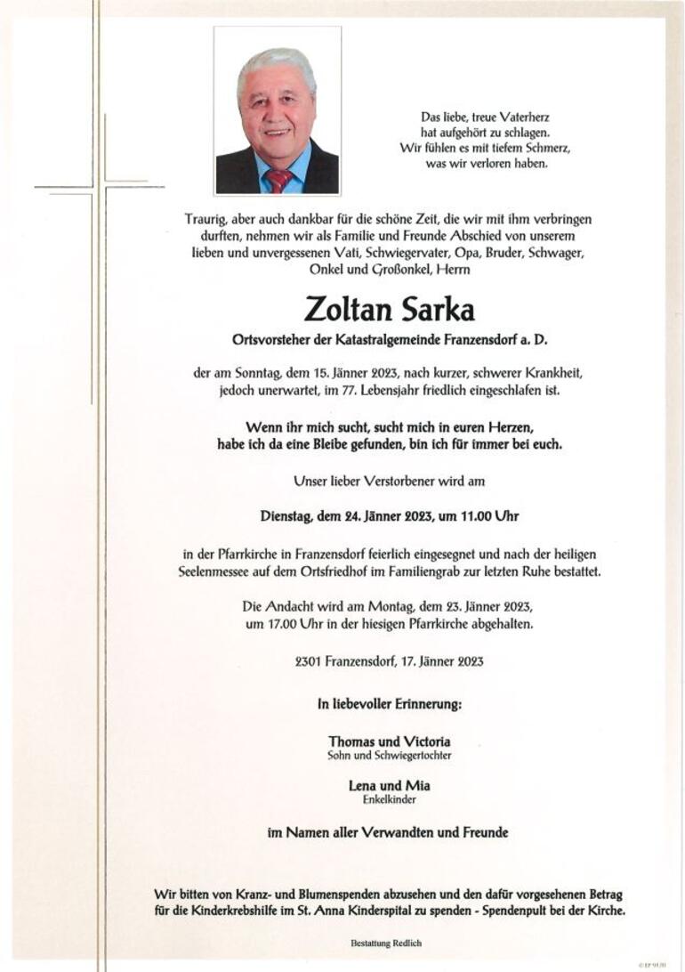 Nachruf Zoltan Sarka